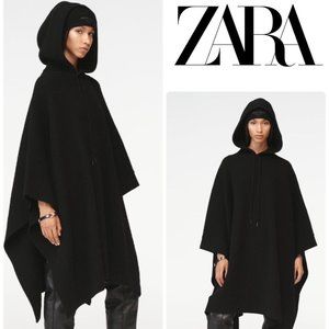 Zara 100% Wool Oversized Poncho Steven Meisel Black Size M-L